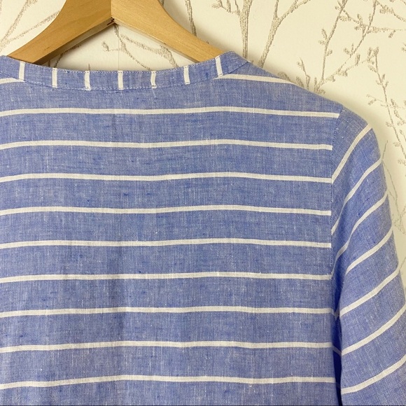 C&C CALIFORNIA 100% Linen Blue Stripe Button-Front Blouse Small Boxy Coastal - Picture 4 of 11